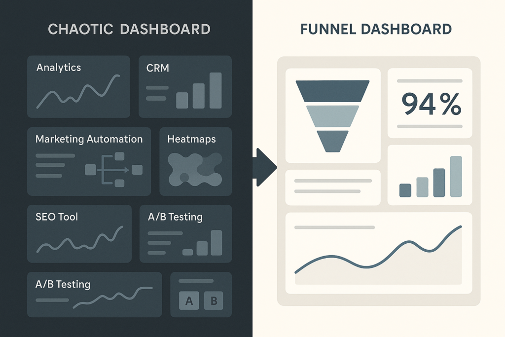 Aufgeräumtes Marketing-Dashboard mit Funnel-Überblick