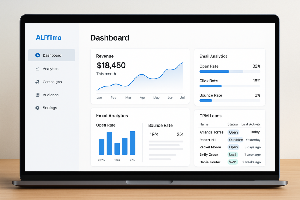 Alfima.io Dashboard – Übersicht der All-in-One Software
